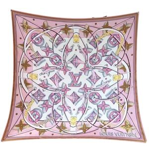 Pink and White Silk Scarf LV